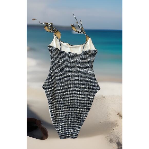 Striped Pinup Seersucker Swimsuit Nautical One Piece Preppy Slimming SPERRY Med - Picture 4 of 11